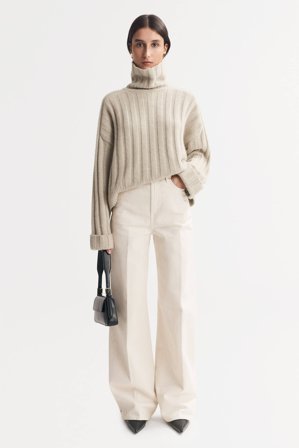 Soft Goat - Ribbed Turtleneck - Women cashmere sweater - L - Natural Sand