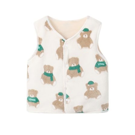 Lasten talvi liivi pitää lämpimänä sarjakuva karhu kuvio kaksoiskerrokset paksu fleece liivi kylmille päiville valkoinen 90cm