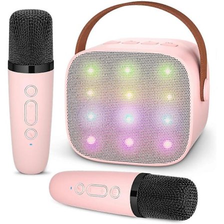 Trådløs Karaoke Mikrofon til Børn med 2 Mikrofoner, Bærbar Bluetooth Karaoke Mikrofon med Magisk Stemmeskifter og LED Lys HiFi Lydkvalitet Mini Com