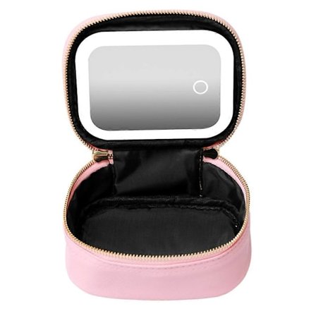 Genopladelig Rejse Makeup Taske med LED Spejl, Kompakt Touch Screen Bordplade Kosmetik Spejl, 3 Farver Lys B