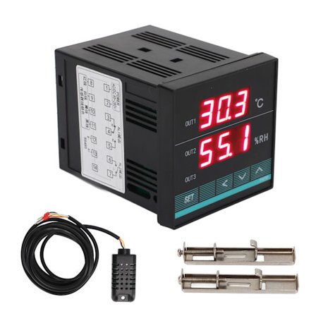 Temperaturregulator Dubbel Display Digital Luftfuktighets termostat Konstant Luftfuktighetsregulator med larmfunktion