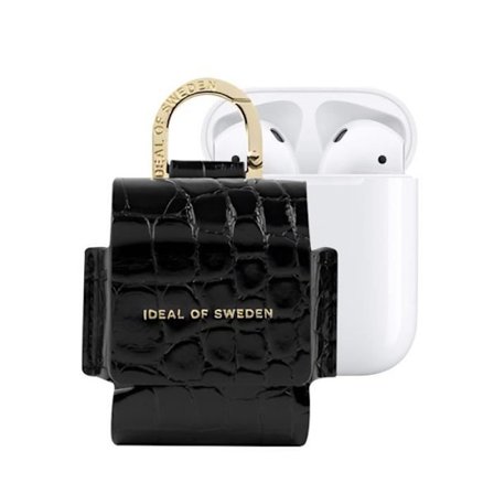 Mini Sac för AirPods 1 / 2 Modell Flo Texturerad Krokodil med Karbinhake IDEAL OF SWEDEN Svart