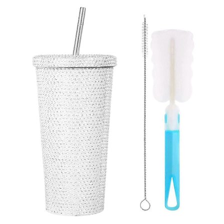 Glitter Tumbler med børste, rhinstenbesat tumbler, rustfri stål, isoleret flaske, funklende