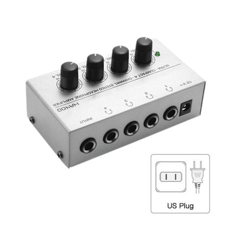 HA400 Stereo Lydmikser Hodetelefonforsterker 4 Kanaler RCA-innganger Separate Volumkontroller med Strømadapter US/EU [DB] US