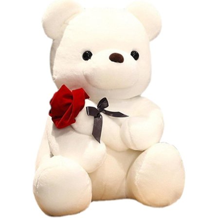 Nallebjörn Ros Kram Plyschdocka, Handgjord Konstgjord Ros, Bordsdekoration Present till Kvinnor, Tidlös Alla Hjärtans Dag Dekor för Födelsedagar(45cm)