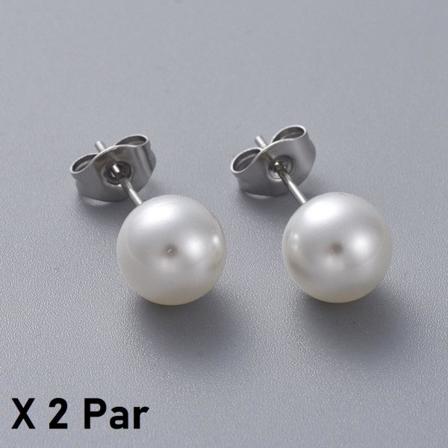 Note 2 Øredobber i 316L kirurgisk stål med 8 mm hvit perle