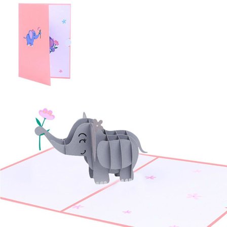 Grattiskort för Flicka Barn Fru Make 3D Elefant Pop Up Grattningskort C