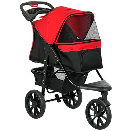 Sammenklappelig kæledyrsklapvogn, 3 hjul, netvinduer, rød, maks. 10 kg