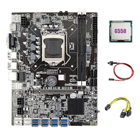 B75 Eth Mining Hovedkort 8xpcie Til Usb+g550 Cpu+6pin Til Dobbel 8pin Kabel+bryterkabel Lga1155 B75