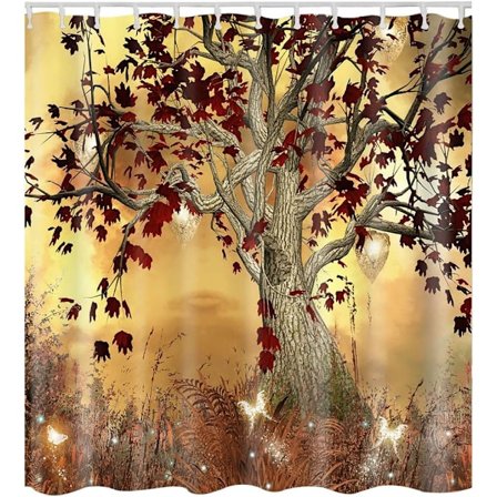 Duschdraperi Vattentätt Polyester Mögelbeständigt Tjockare Polyester Duschdraperi 3D Digitaltryck Stor Storlek 180*180 (Lönnlöv)