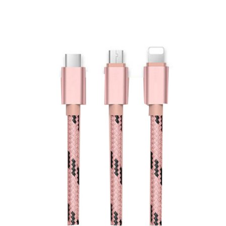 Tiger flettet nylon micro + Lightning + USB-C kabel