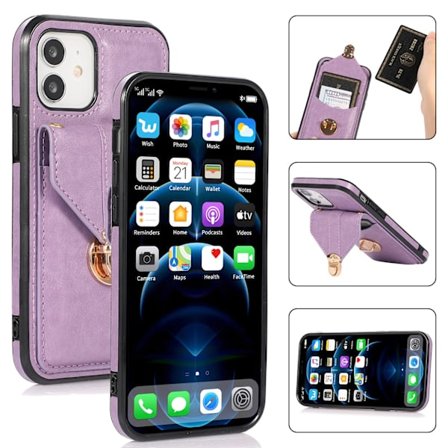 iPhone 16 Pro, kortholder etui, crossbody PU etui (lilla)