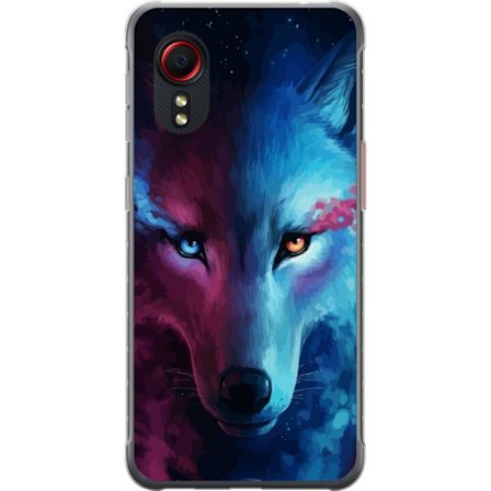 Kompatibelt Mobilskal till Samsung Samsung Galaxy Xcover 5 Närbild av varg i blått och lila färgspel med asymmetriska ögon, konstnärlig illustrat