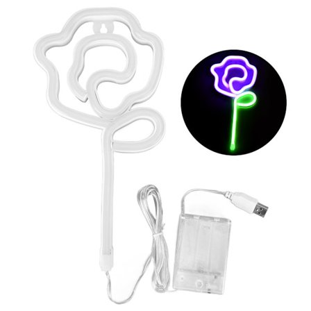 Neon Ros Blomsterlampor för Alla Hjärtans Dag Bröllopsförslag och Heminredning i Lila och Grönt