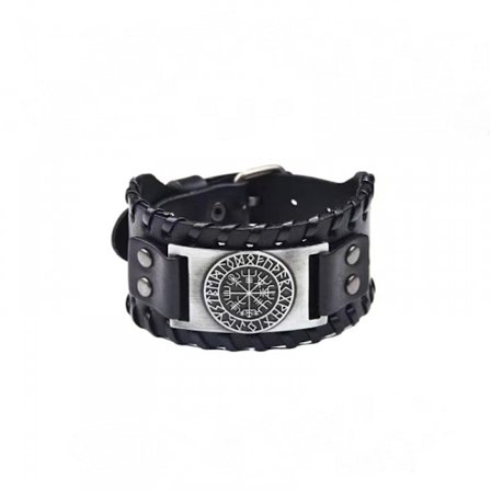 Svart läderarmband Viking nordiska runor läderarmband armband för män