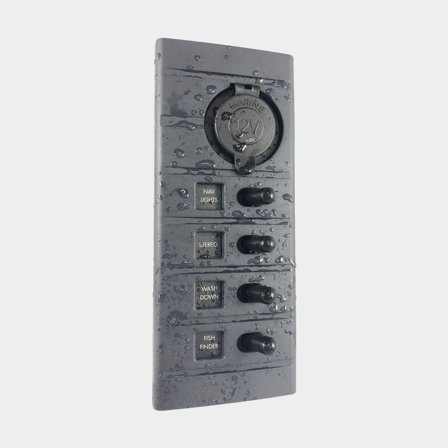 Schakelpaneel / zekeringenpaneel Connex Waterproof Switch Panel, 12 V DC, 15 A, 4 schakelaars, met steekzekeringen, + sigarettenaansteker 12 V