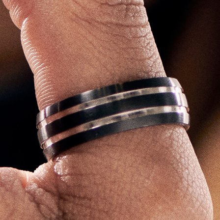 Aesop Reed Black and Silver-tone Titanium Ring for Men - Titanium rings