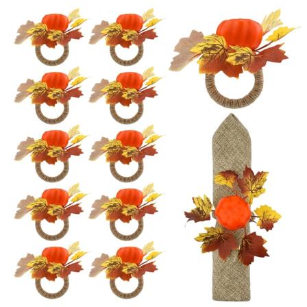 12-pakning gresskar- og lønneserviettringer, serviettringer for høytiden, Halloween, Thanksgiving, høst, bladdekorasjon, bondegårdsdekorasjon