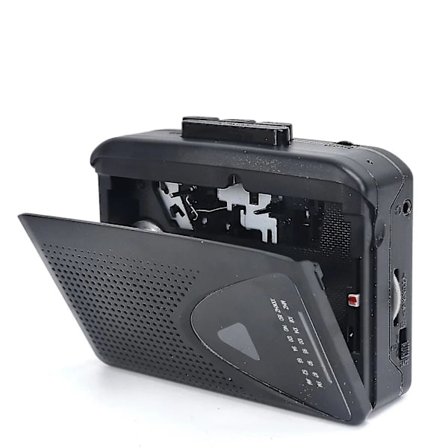 Kassettbandspelare Walkman Bärbar Kassettbandspelare Högtalare Flera Strömkällor AM/FM-radio svart, SD