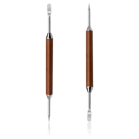 2 kpl Latte Art -kynäsarja, kahvinpiirustustyökalut ruostumattomasta teräksestä puukahvoilla, barista-tarvikkeet kaksoispäillä