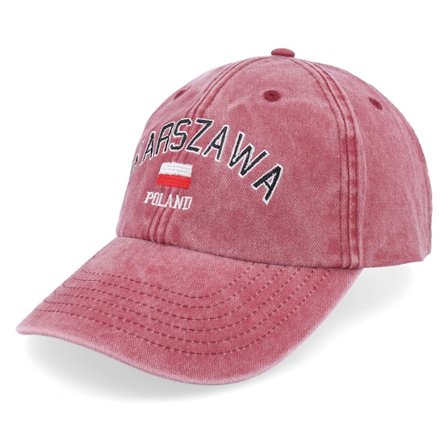 Iconic - Warszawa Poland Washed Red Dad Cap Unconstructed Red Cap - @ Hatstore