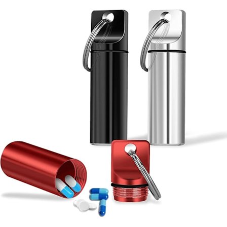 Portabel medicinförvaringsbox nyckelring fickpiller ask behållare 3 stycken