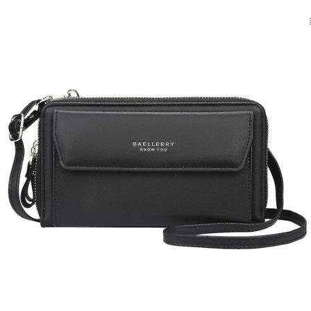 Damepung i PU-læder med kortholder, clutch, skulderrem, pung, arbejde, hverdag black