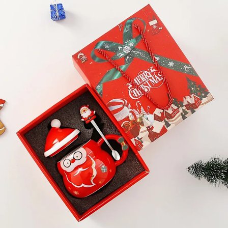 Jul keramik krus med gave æske drikkekop med låg ske drikketøj kaffe krus jule pynt