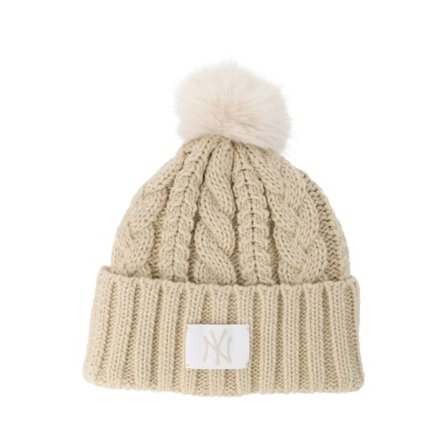 New Era - MLB Beige pom Beanie - New York Yankees Womens Cable Wide Stone Pom @ Hatstore