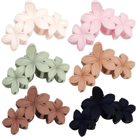 6PCS Blomsterhårklemmer til kvinder med stærkt hold, skridsikre, store blomsterklo-klemme til tykt hår, hawaiiansk hibiscus sød blomst