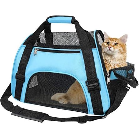 Rejsetaske til kæledyr, godkendt af flyselskaber, bærepose til kæledyr, transportabel taske til små hunde, katte og hvalpe, små dyr (Medium, Blå)