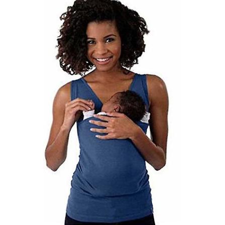 Baby Kænguru Vest T-shirt med stor lomme Mænd Kvinder Far Mor Pleje Bonding skjorter W blue women 3XL