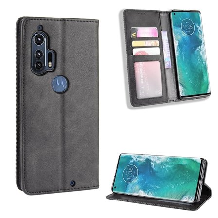 Motorola Edge Plus - Retro Plånboksfodral - Svart