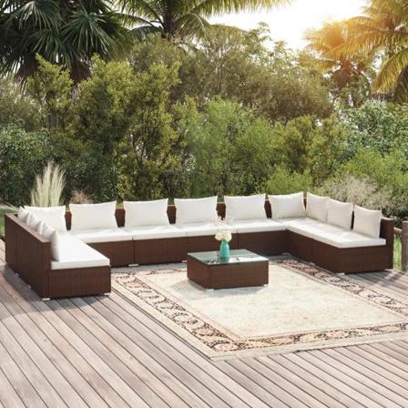 Vidaxl Loungegrupp För Trädgården M. Dynor 11 Delar Konstrotting Brun