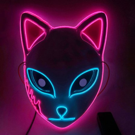 SINSEN Demon Slayer Revemaske LED Cosplay Kattemaske Japansk anime Halloween kostymerekvisitter for barn Voksne Rosa