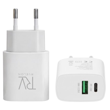 Rvelon Laddare Dubbel USB-A & USB-C 20W - 10 pack (bulk)