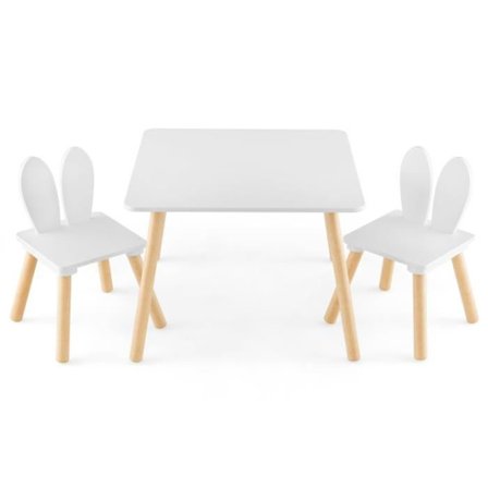 COSTWAY Barnbord och 2 stolar 3-6 år Kaninform, ergonomiska stolar för att leka Rita Äta vitt
