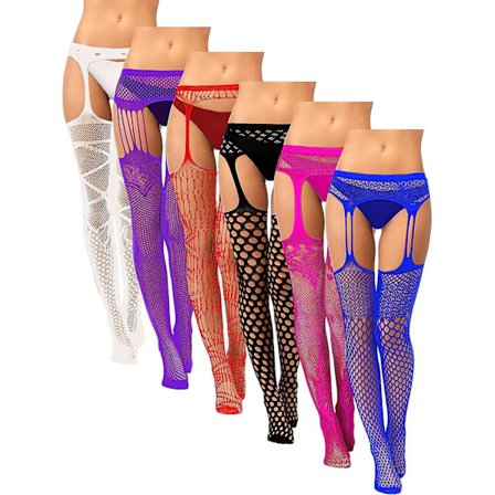 6 Par Dame Fiskenett Lårhøye Strømper Tights Strømpebukser med Holdere