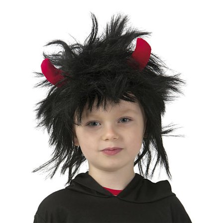 Barnperuk svart med horn