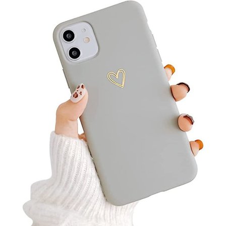 Kompatibel med Iphone 12 Skal, 12 Pro Skal för Mjuk Flytande Silikon Hjärtmönster Smalt Skyddande Stötsäkert Skal för Kvinnor Flickor för Iphone 12/12