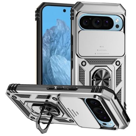 Google Pixel 10 Pro / 10 / 9 / 9 Pro Case with Stand - Silver