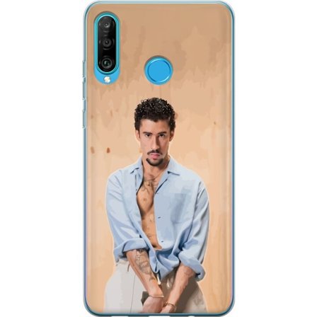 Kompatibel Mobilcover til Huawei P30 lite Bad Bunny Super Bowl-inspireret grafik med NFL-trofæ og San Francisco-bro i sportdesign