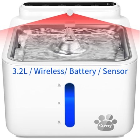 Trådløs & Genopladelig Batteridrevet Katte Vandfontæne, 108oz/3.2L Større Stille Sensor Automatisk Kattefontæne med Smart 3 Flow Mode + 