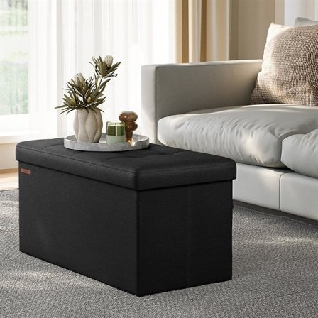 Hopfällbar Förvaringsbänk med sittdyna 76cm - Svart