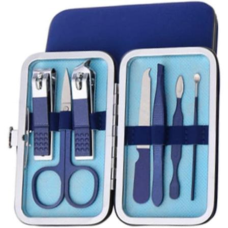 1 set nagelklippare kit nagelvård kit manikyrset för män och pojkar, som en gåva för nagelvård (7 st, blå)