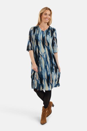 SIGNATURE - 3/4 ærmet Kjole - Navy Mix - Plisseret