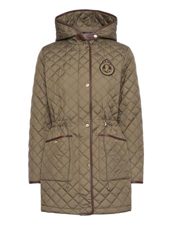 Lauren Ralph Lauren Crest-Patch Diamond-Quilted Hooded Coat Khaki Green