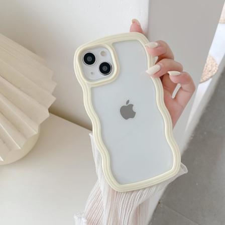 iPhone 14-etui, Søt Krøllete Bølge Ramme Klar Etui for Jenter, Kvinner, Gjennomsiktig Myk Silikon TPU Bumper Støtsikker Deksel - Gul