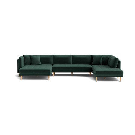 Cali U-sofa, venstrevendt - Riviera Grøn - 374x220x76cm - Sofa, u-sofa - Minimalistisk Design med dobbelt chaiselong & 4 Puder - Perfekt Familesofa