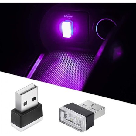 2pcs Usb Led Atmosphere Lights Mini Car Interior Accessories Ambient Lamp Universal (purple)